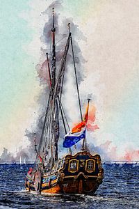 Yacht national "De Utrecht" sur l'Escaut oriental (art)