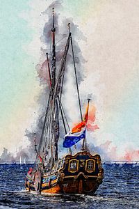 Staatyacht "De Utrecht" auf der Oosterschelde (Kunst) von Art by Jeronimo