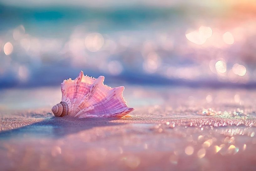 Sanfte Wellen und Muschel am Strand von Poster Art Shop