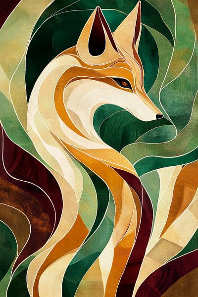 Stylised fox illustration in colours by Poster Art Shop