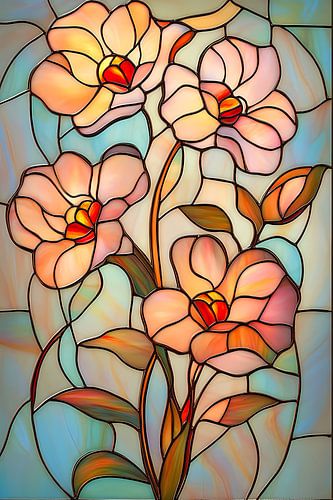 Romantisches Buntglasfenster mit Blumen