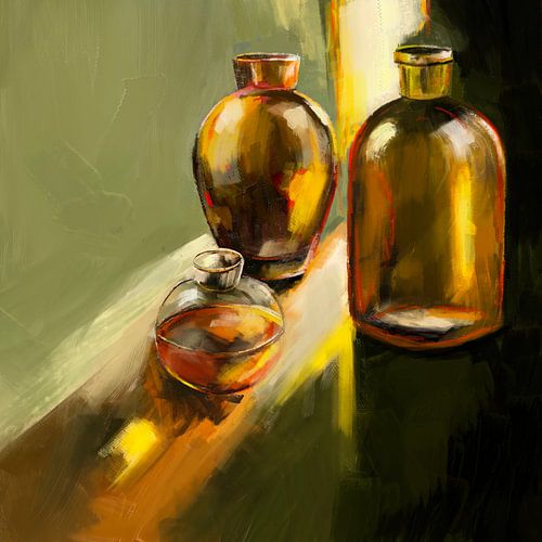 Stilleven met zonlicht in de kleuren geel en groen