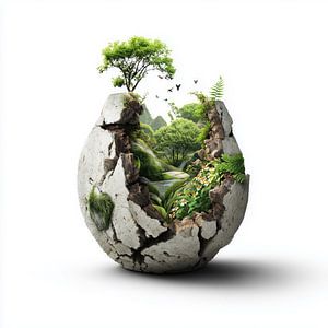 Grüne Natur in einer zerbrochenen Vase