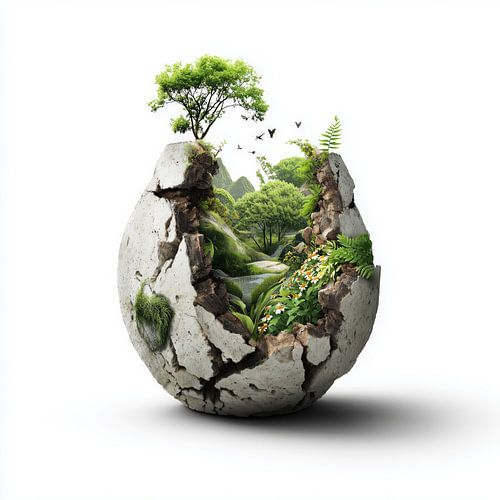 Groene natuur in een gebroken vaas