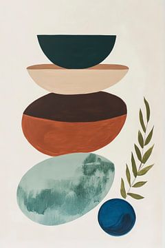 Bunte Schalenstapel mit Grünakzenten von Poster Art Shop