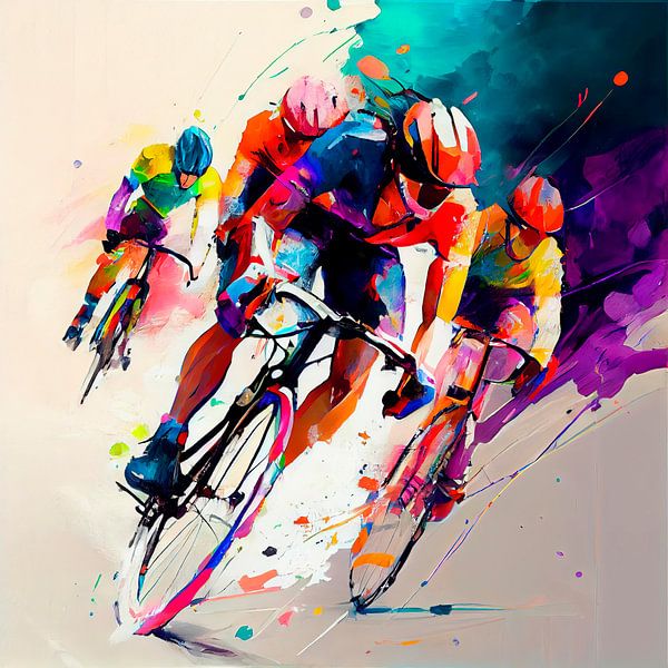 Impressionistisch schilderij met wielrenners. Deel 3 van Maarten Knops