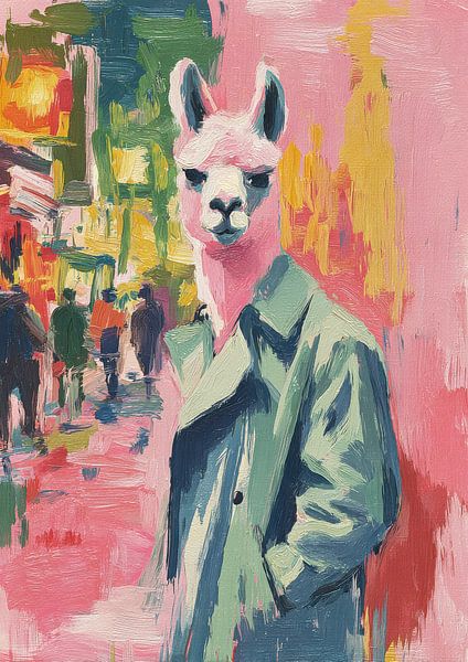 Pink llama in a green coat by Niklas Maximilian