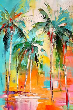 Speelse Paradijselijke Verbeelding Palmbomen en Kleurrijke Strepen van Color Square