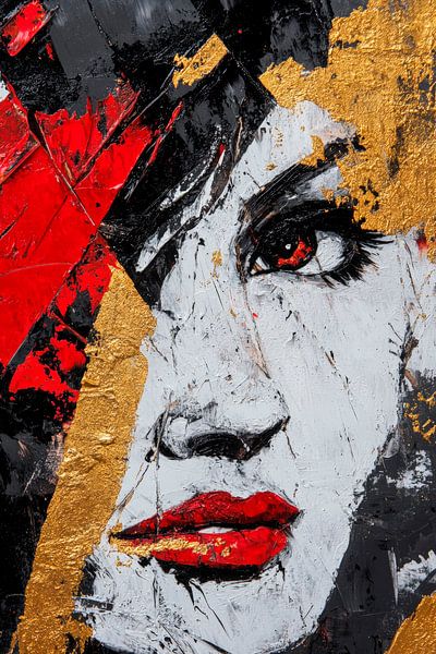 Face in bold colours and gold accents by Poster Art Shop