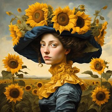 Mädchen mit den Sonnenblumen von Gert-Jan Siesling