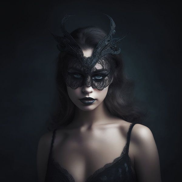Sensual woman with black lace mask by Vlindertuin-Art