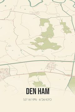 Vintage landkaart van Den Ham (Groningen) van MijnStadsPoster
