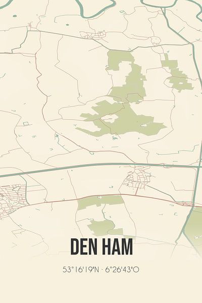 Vintage map of Den Ham (Groningen) by Prints of Place