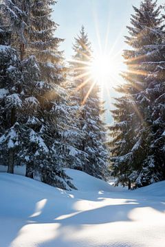 Winterbos Zonnestralen van Poster Art Shop