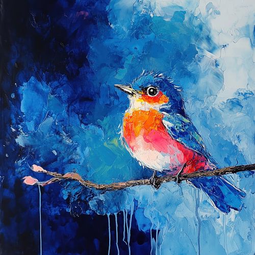 Roodborst vogel artistiek blauw