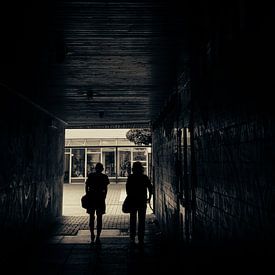 Passage in the shade - silhouettes in the urban tunnel by Mixed media vector arts