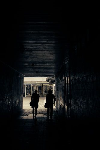 Passage in the shade - silhouettes in the urban tunnel by Mixed media vector arts