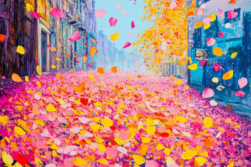 Herbstliche Straße mit Blütenblättern von Poster Art Shop
