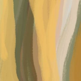 Abstrait moderne. Coups de pinceau en jaune, vert foncé, terra, beige. sur Dina Dankers