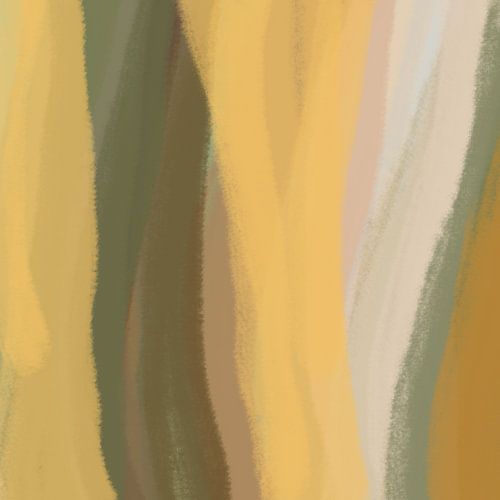 Modern abstract. Penseelstreken in geel, donkergroen, terra, beige