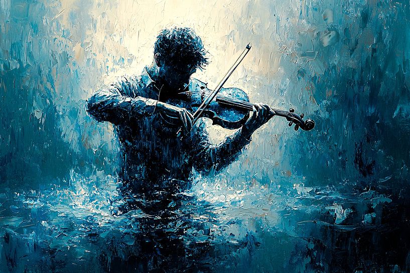 Violinist in abstraktem Blau von Art & Soul Creations