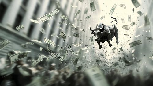 Stier met regen van geld