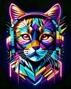 Cat in headphones neon art by Makar Mokrynskyi thumbnail