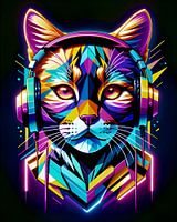 Cat in headphones neon art