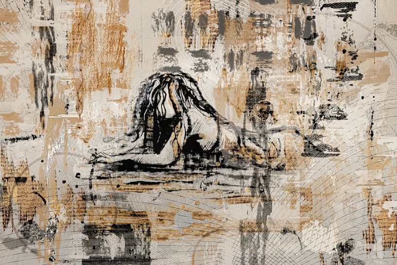 Reclining format artwork woman on the sand by Emiel de Lange