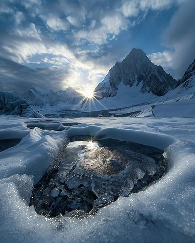 Shimmering snow in the sunset