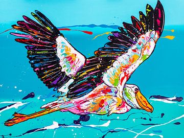Vliegende pelikaan van Happy Paintings