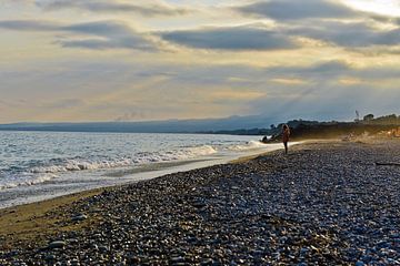 Golden evening light on the east coast of the island of Sicily