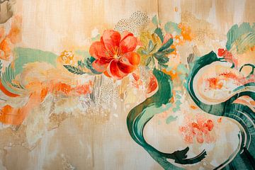 Bloemen en gebogen lijnen in aquarel