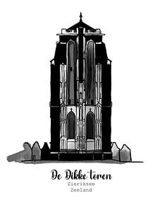 Tekening de Dikke toren Zierikzee van Debbie van Eck