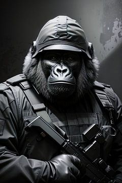 Gorilla leger zwart-wit van Ayyen Khusna