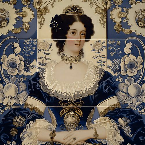 Hollands tegeltableau met adelijke dame