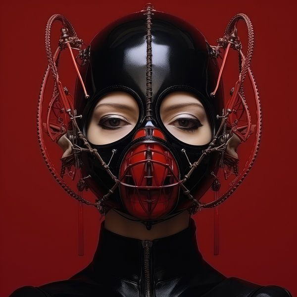 Hele mooie vrouw in bizarre fetisj hi fashion stijl van Art Bizarre