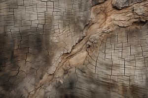 Die raue, verwitterte Oberfläche des Baumstamm-Kunst Design