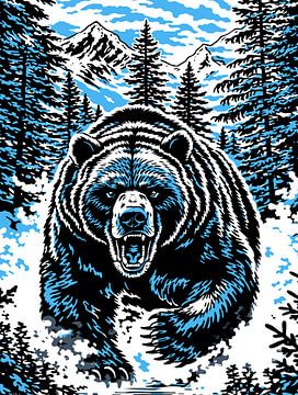 Brüllender Bergbär Pop Grafik Aufladung von Ramy Salah Hefny