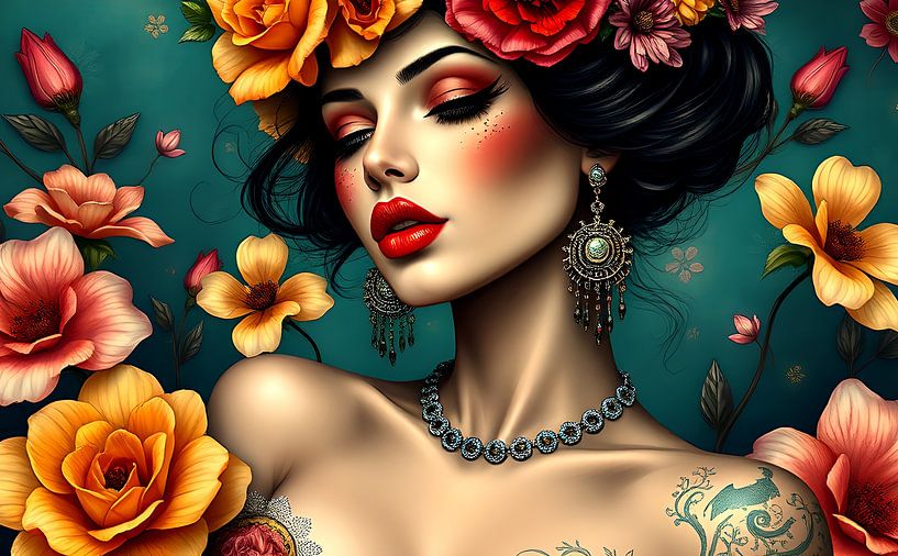 Geisha orientalische Frau mit Blumen von Egon Zitter