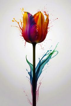 Tulipe colorée abstraite en style liquide sur De Muurdecoratie