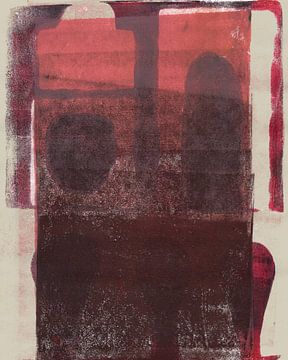 Modern abstract art. Organic shapes in warm red, brown and cashmere grey by Dina Dankers