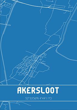 Blauwdruk | Landkaart | Akersloot (Noord-Holland) van MijnStadsPoster