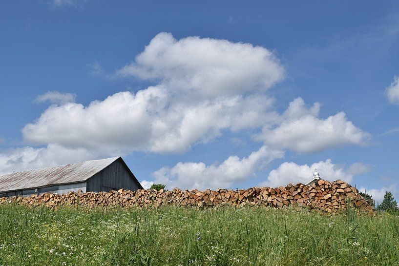 Een koord van hout in een veld in de zomer von Claude Laprise