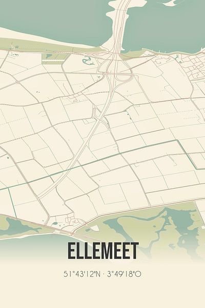 Vintage map of Ellemeet (Zeeland) by Prints of Place