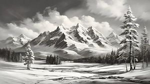 Malerei Berg Winterlandschaft