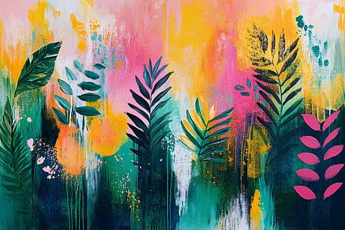 Kleurrijke abstracte bladeren schilderij