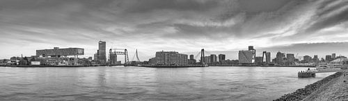 Rotterdam Panorama Maas met 3 bruggen in zwart wit