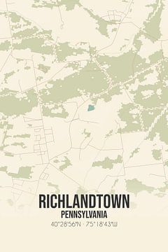 Vintage landkaart van Richlandtown (Pennsylvania), USA. van MijnStadsPoster
