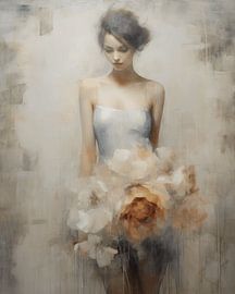 Romantisches Porträt mit Blumen in sanften Tönen von Carla Van Iersel